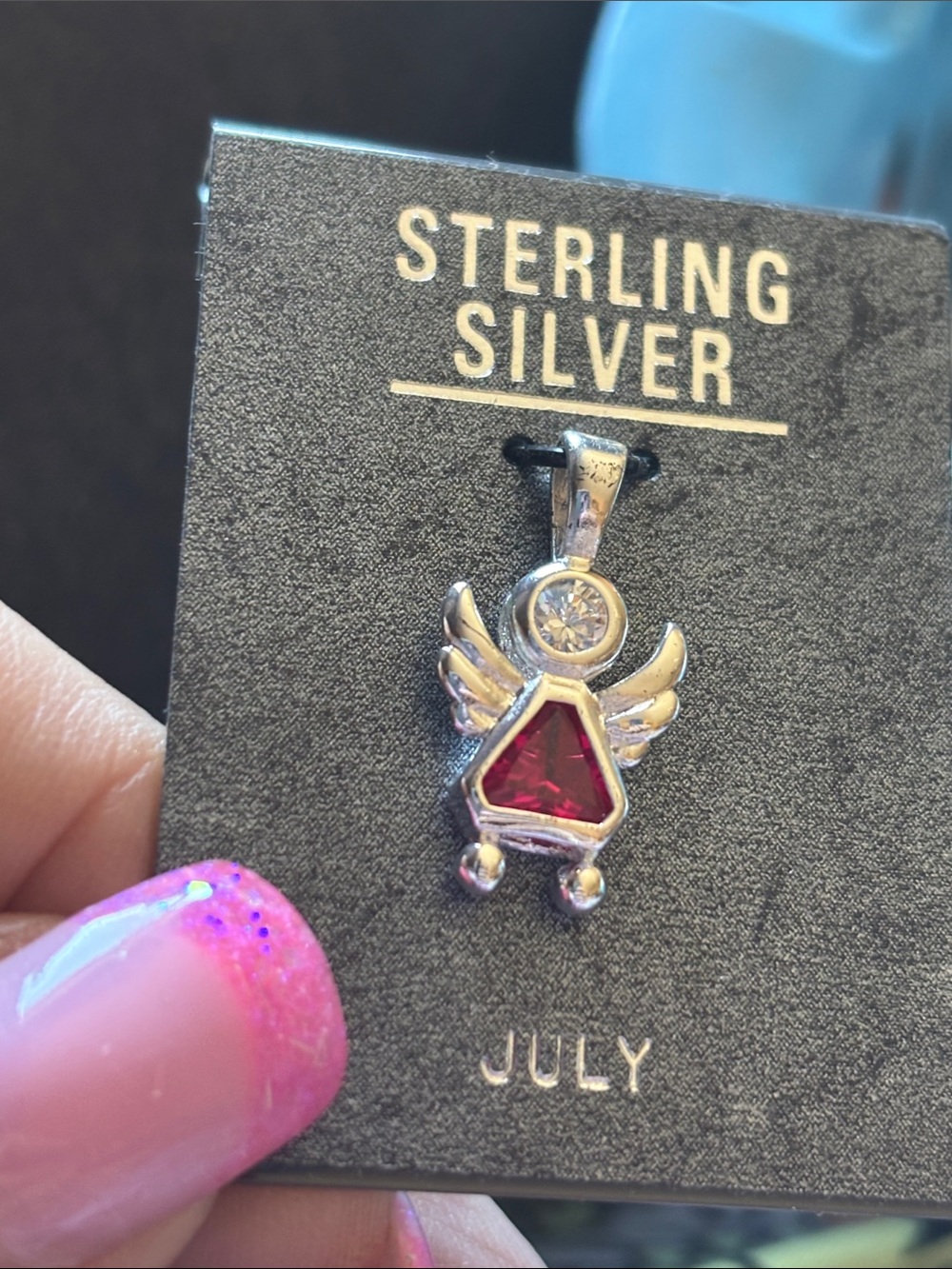 Sterling Silver July Birthstone Angel Pendant -charm